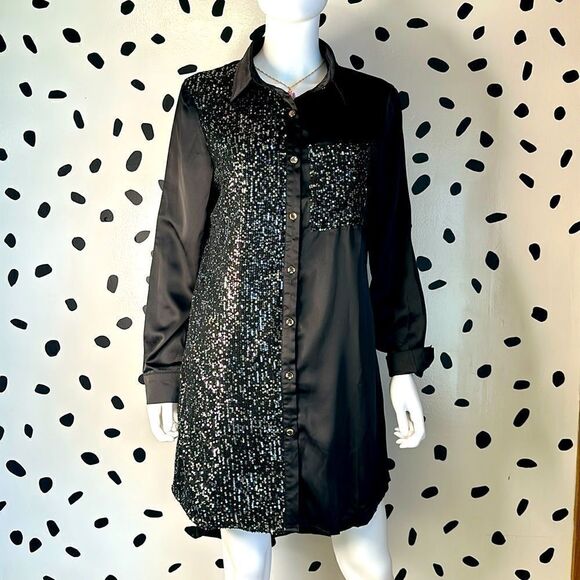 Sequined Shirt Dress, M - Picture 1 of 7
